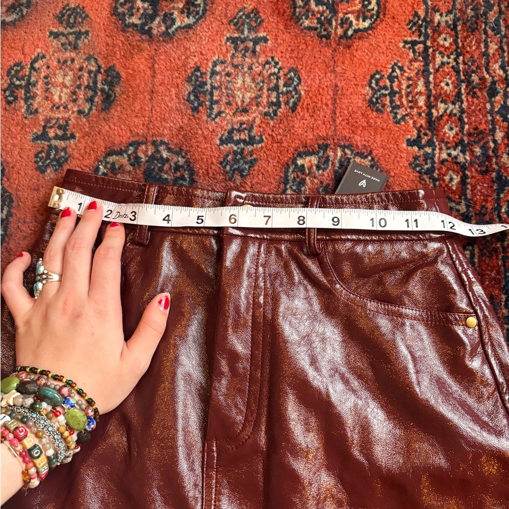 Lulu's Wine Faux Leather A-Line Mini Skirt - Picture 5 of 7